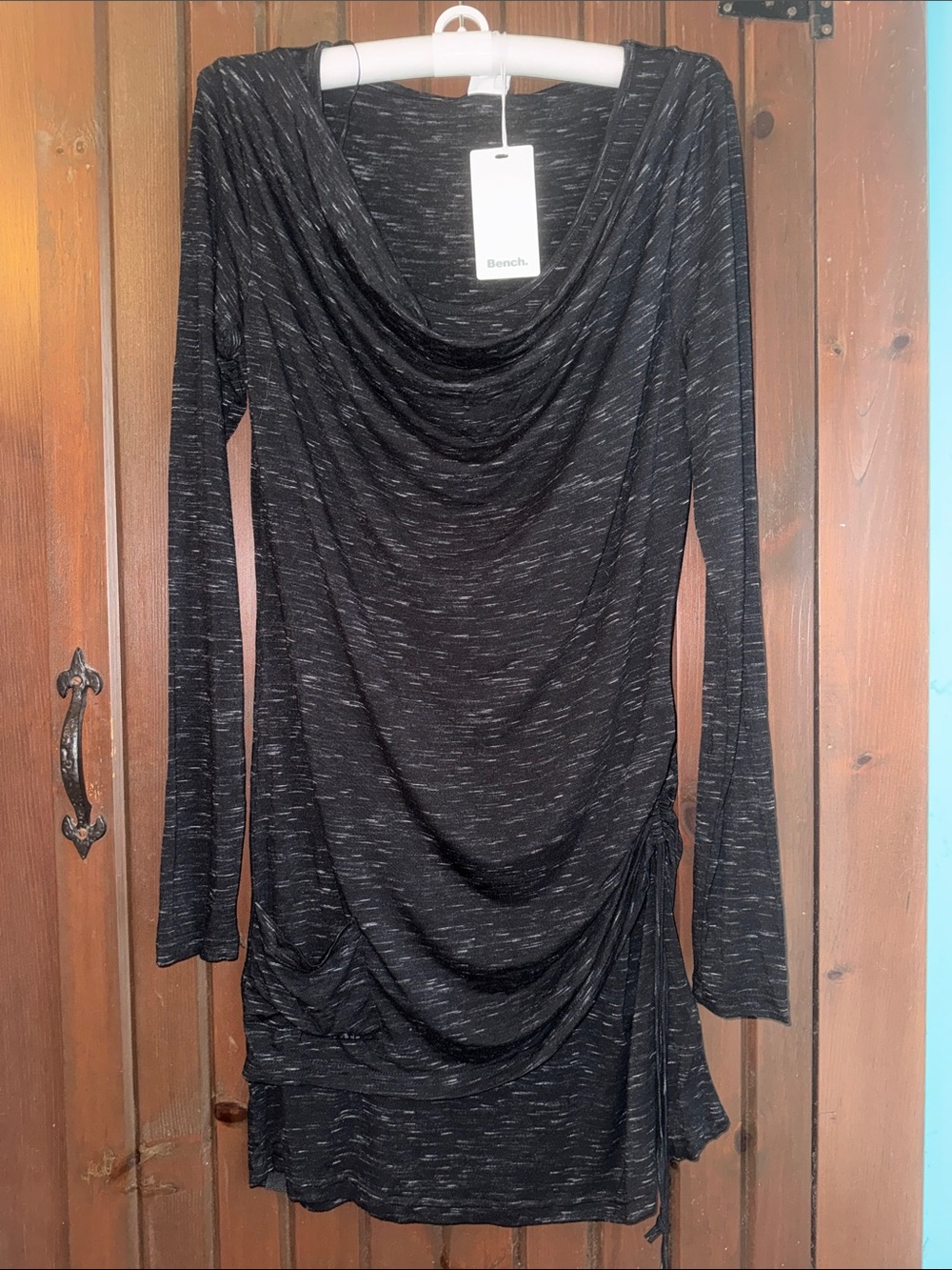 Bench Black Heathered Drape Neck Long Sleeve Tunic with Pocket NWT SIZE M
